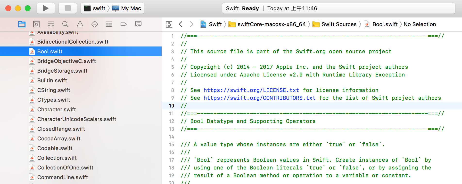 Swift language source code bool