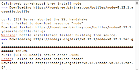 unable to download node using brew